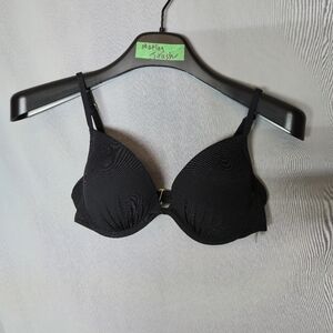 La Vie En Rose Black Ribbed Underwire Push-Up Bikini Top Size M